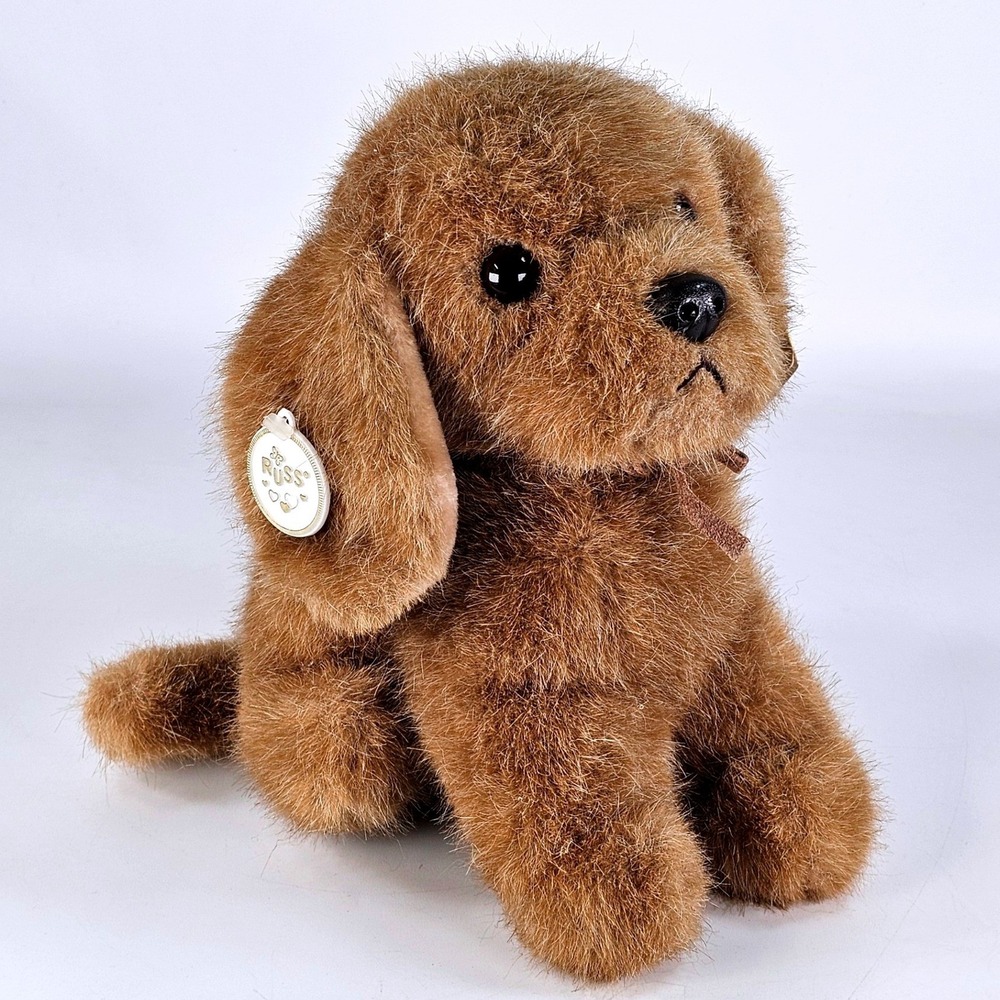 Vintage Russ Berrie Puddles Dog Plush Soft n Suede Brown Stuffed Animal 8.5 inch